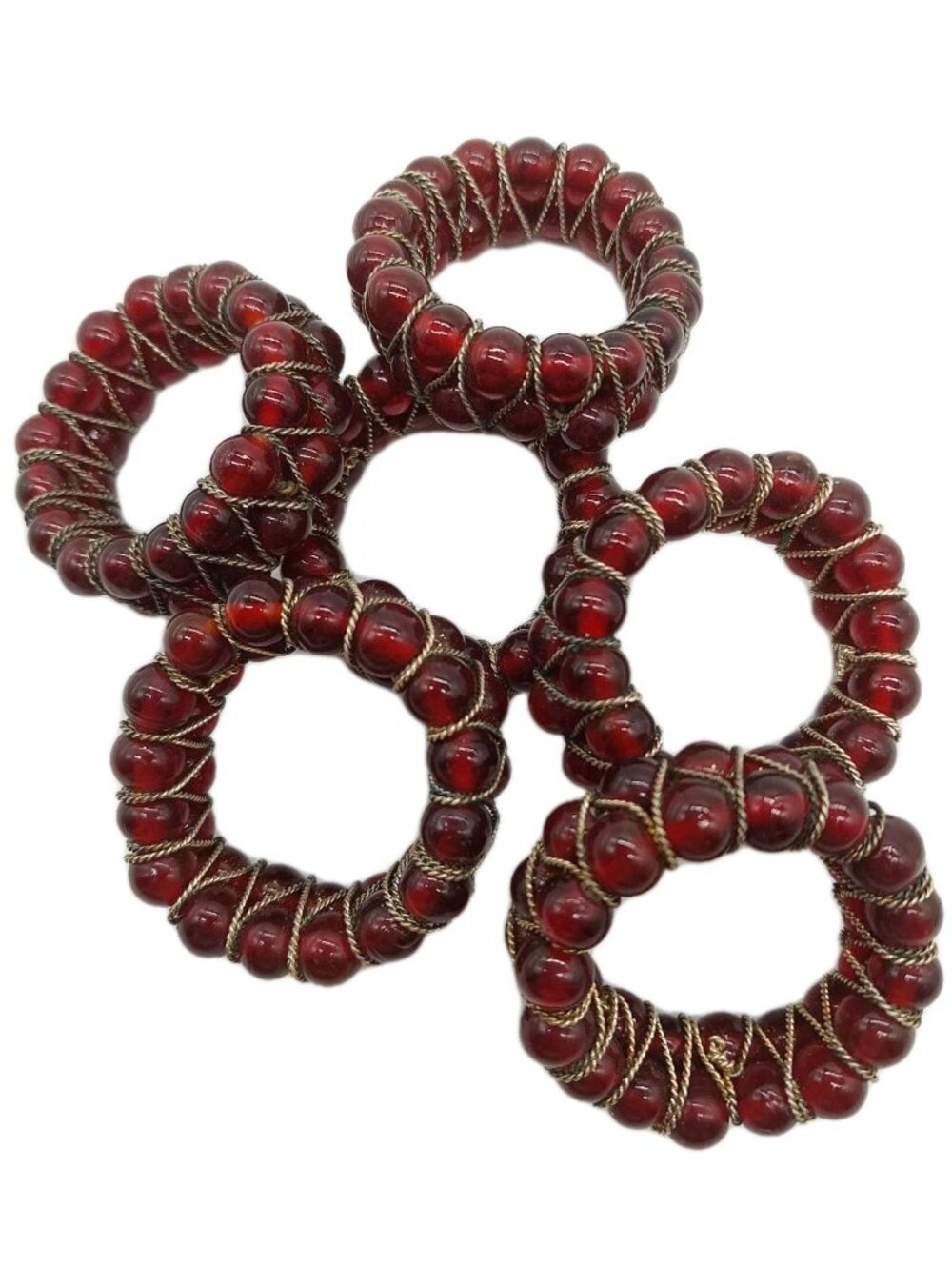 Red Glass Bead Wire Napkin Rings Set Of 6